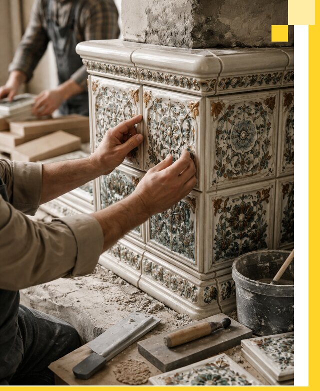 Изразцовые камины под ключ в Сестрорецке: проект и монтаж