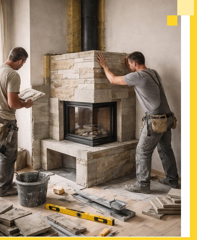 Угловые камины под ключ проект, монтаж и отделка в Сестрорецке