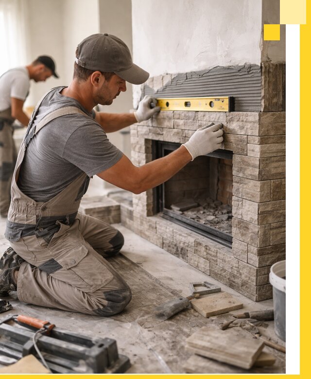 Облицовка каминов в Сестрорецке, монтаж и отделка натуральным камнем