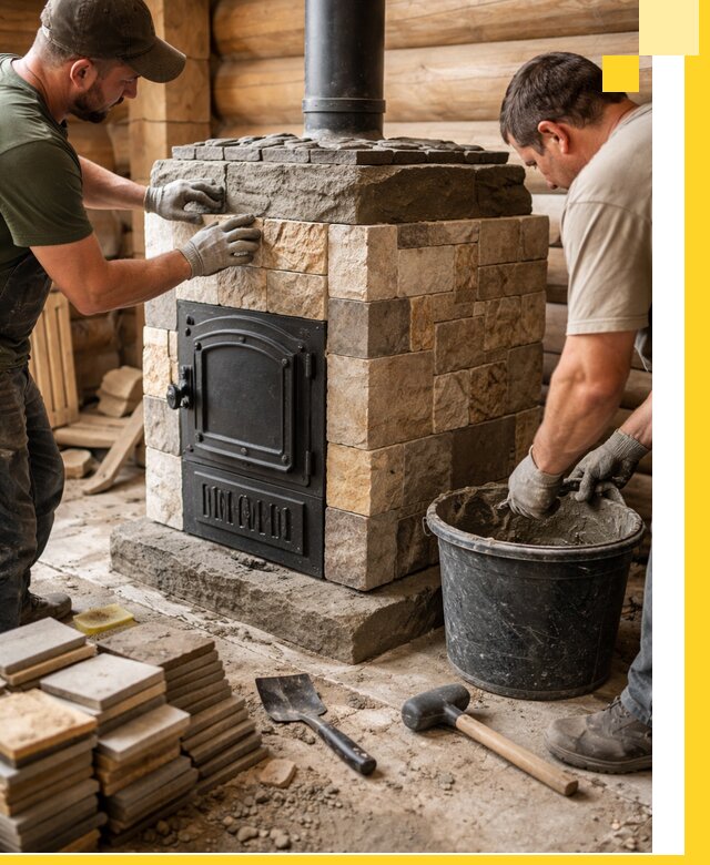 Облицовка банной печи под ключ в Сестрорецке: камень и плитка