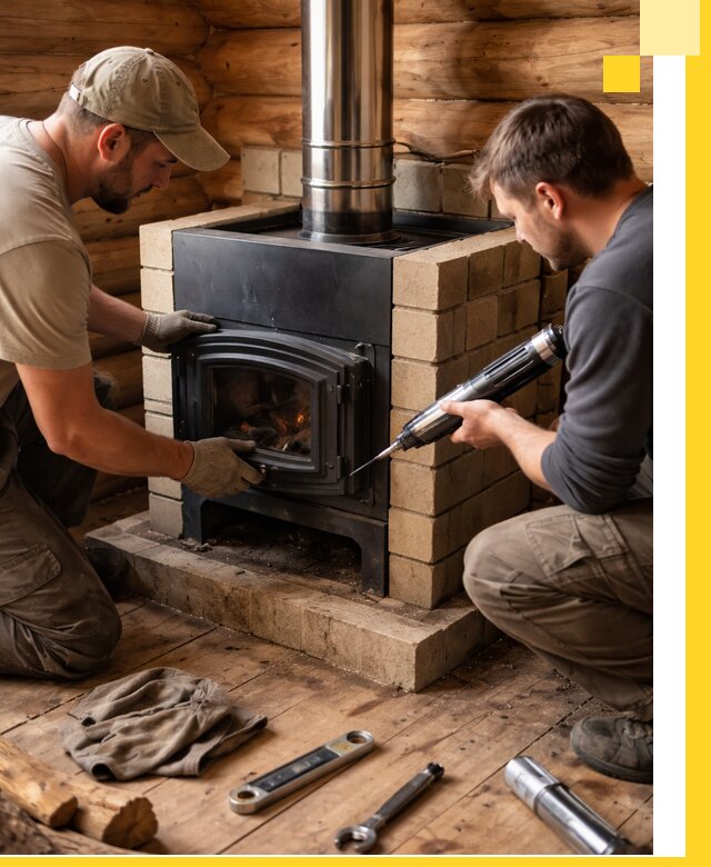 Монтаж и установка печи в бане под ключ с гарантией в Сестрорецке