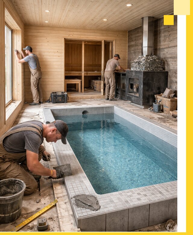 Проект бани с бассейном и сауной в Сестрорецке под ключ