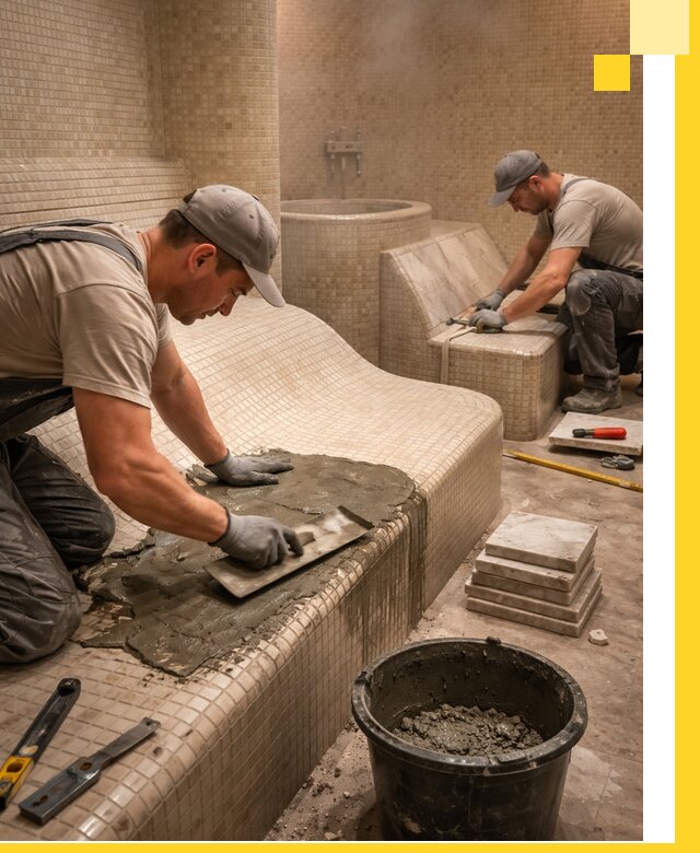 Лежаки для хамама под ключ в Сестрорецке, проект и монтаж