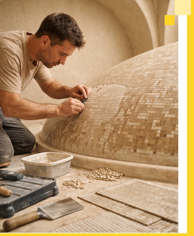 Профессиональная укладка мозаики для хамама под ключ в Сестрорецке